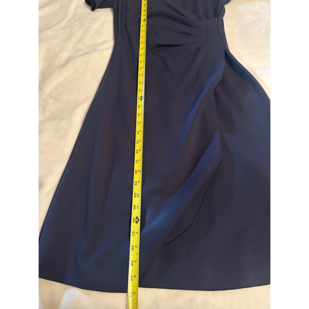 Armani Collezioni Navy Blue Faux Wrap Ruched Sheath Dress Made in Italy 4 Luxe - Picture 15 of 16